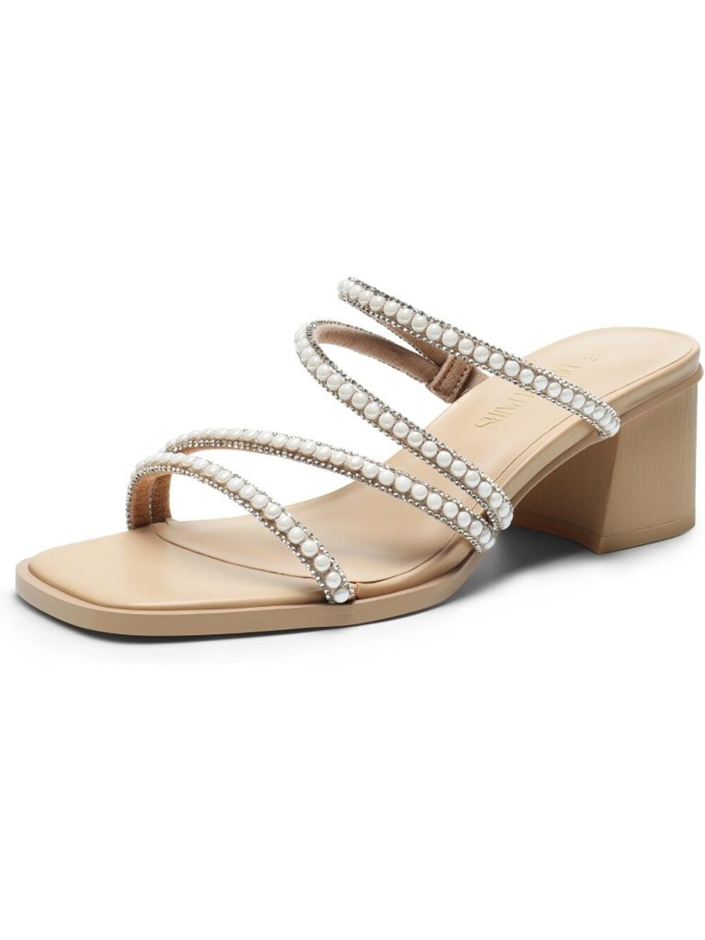 Women's Nude Faux Leather Comfort Strappy Block Open Toe Chunky Block Low Heels